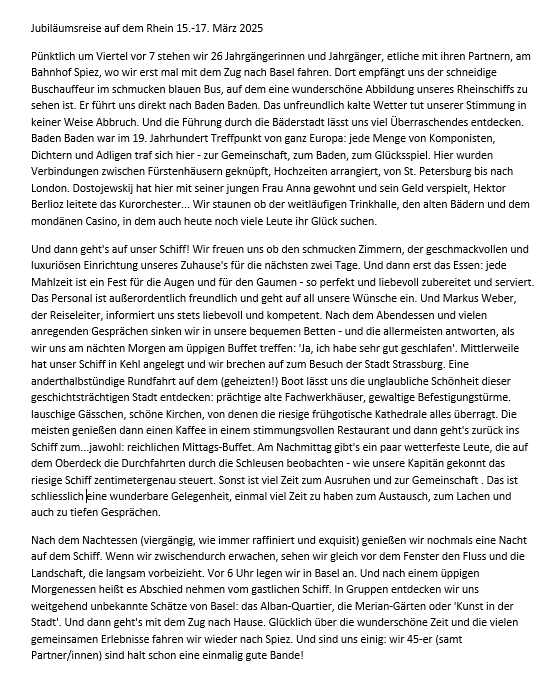Programm Jubiläumsreise 2025