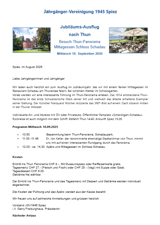 Programm Jubiläumsreise 2025